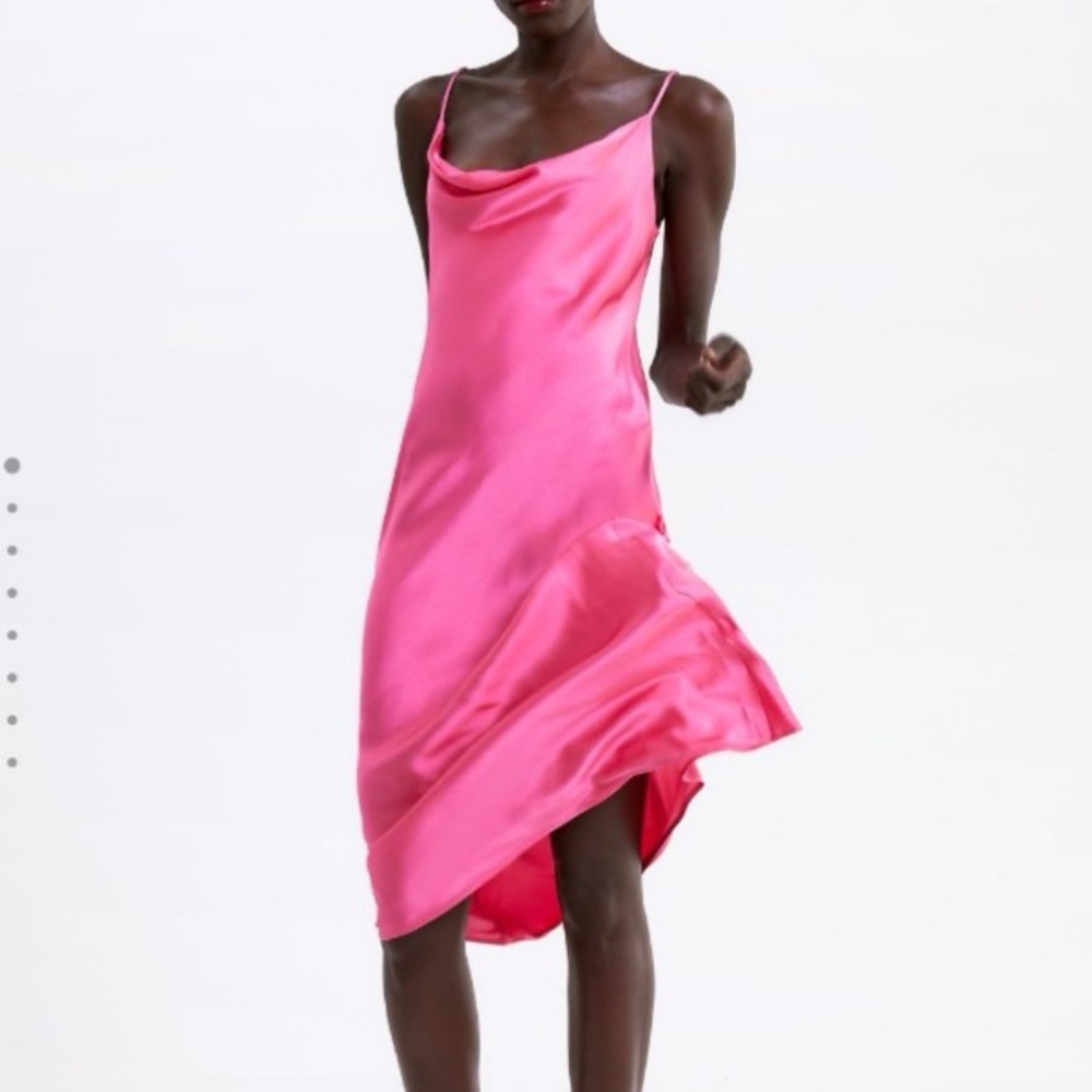 Zara Satin Hot Pink Satin Dress Gem